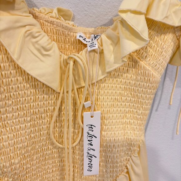 For Love & Lemons 'Bethany' Midi Dress in Light Butter Yellow - Picture 3 of 7